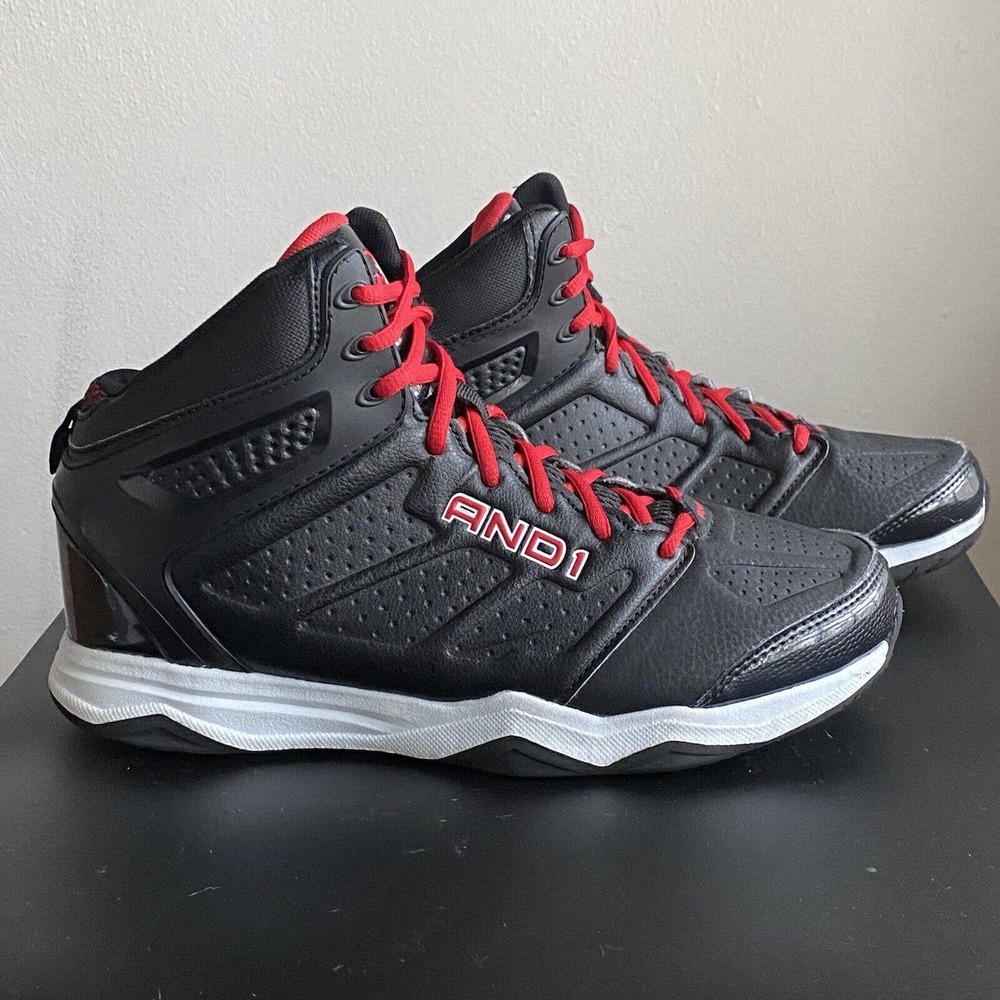AND1: Black Red Basketball Sneakers, mens Sz 9.5